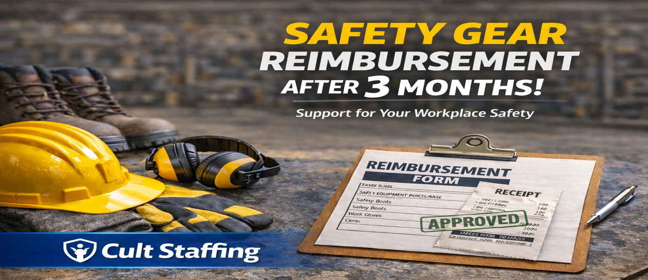 After Completing 3 Months, Employees Receive Reimbursements for Safety Concerns and Safety Gear